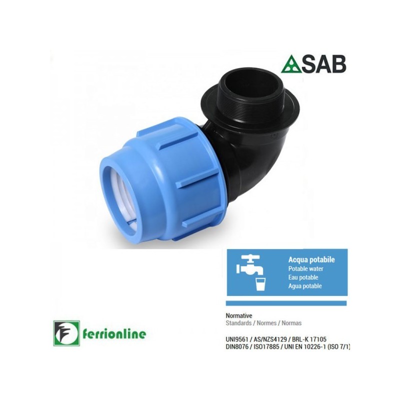 Gomito 90° filettato maschio ⌀ 16x1/2" a compressione Blue Seal PN-16 Gomito 90° filettato maschio ⌀ 16x1/2" a compressione Blue Seal PN-16