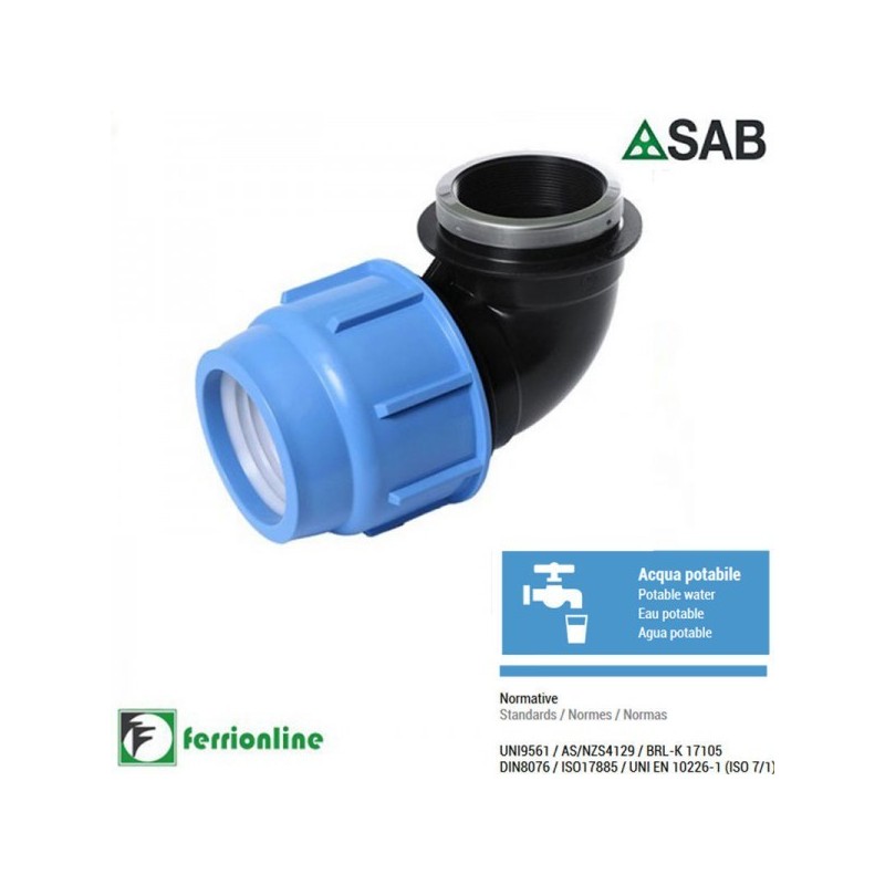 Gomito 90° filettato femmina ⌀ 25x1/2" a compressione Blue Seal PN-16 Gomito 90° filettato femmina ⌀ 25x1/2" a compressione Blue Seal PN-16
