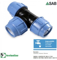 Tee Ø16 x Ø16 x Ø16 a compressione serie Blue Seal PN-16