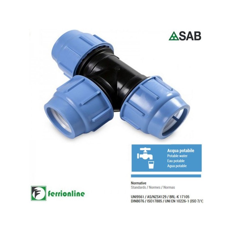 Tee Ø16 x Ø16 x Ø16 a compressione serie Blue Seal PN-16