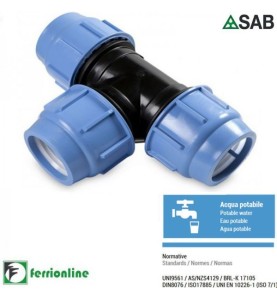 Tee Ø16 x Ø16 x Ø16 a compressione serie Blue Seal PN-16