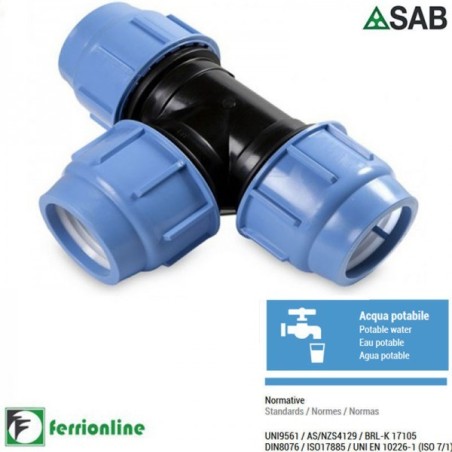 Tee Ø63 x Ø63 x Ø63 a compressione serie BlueSeal PN-16